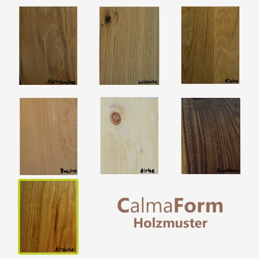 Übersicht Holzmuster Massivholz Bett CalmaForm Kirsche von purNatour