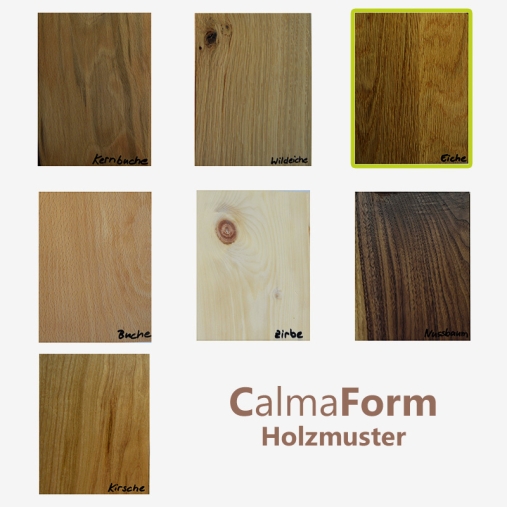 Übersicht Holzmuster Massivholz Bett CalmaForm Eiche von purNatour